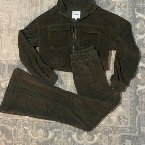 Aerie Olive Corduroy Flare Pants and Jacket Set